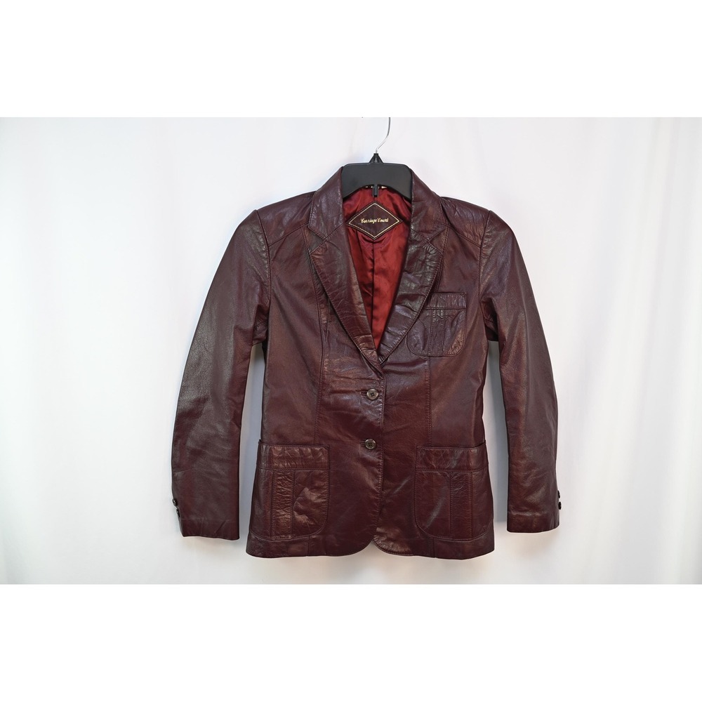Vintage Carriage Court Burgundy Leather Jacket Women 8 Sears Cowhide Blazer
